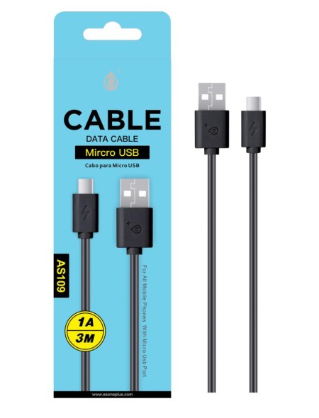 Cable USB a Micro USB / 3m / Negro / AS109 / One+